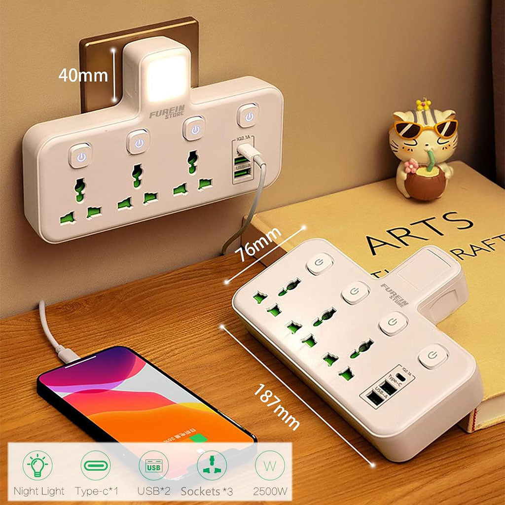 Multiprise Murale LED avec 2 ports USB-A et 1 port USB-C (charge rapide) – مقبس طاقة مقبس طاقة مع منافذ شحن تنزوت