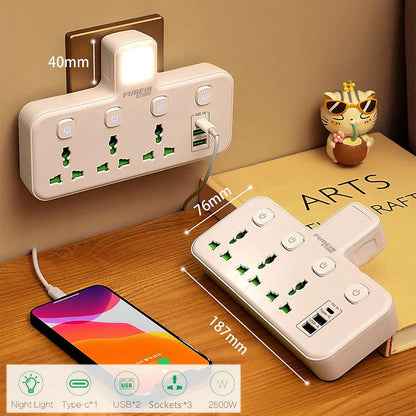 Multiprise Murale LED avec 2 ports USB-A et 1 port USB-C (charge rapide) – مقبس طاقة مقبس طاقة مع منافذ شحن تنزوت