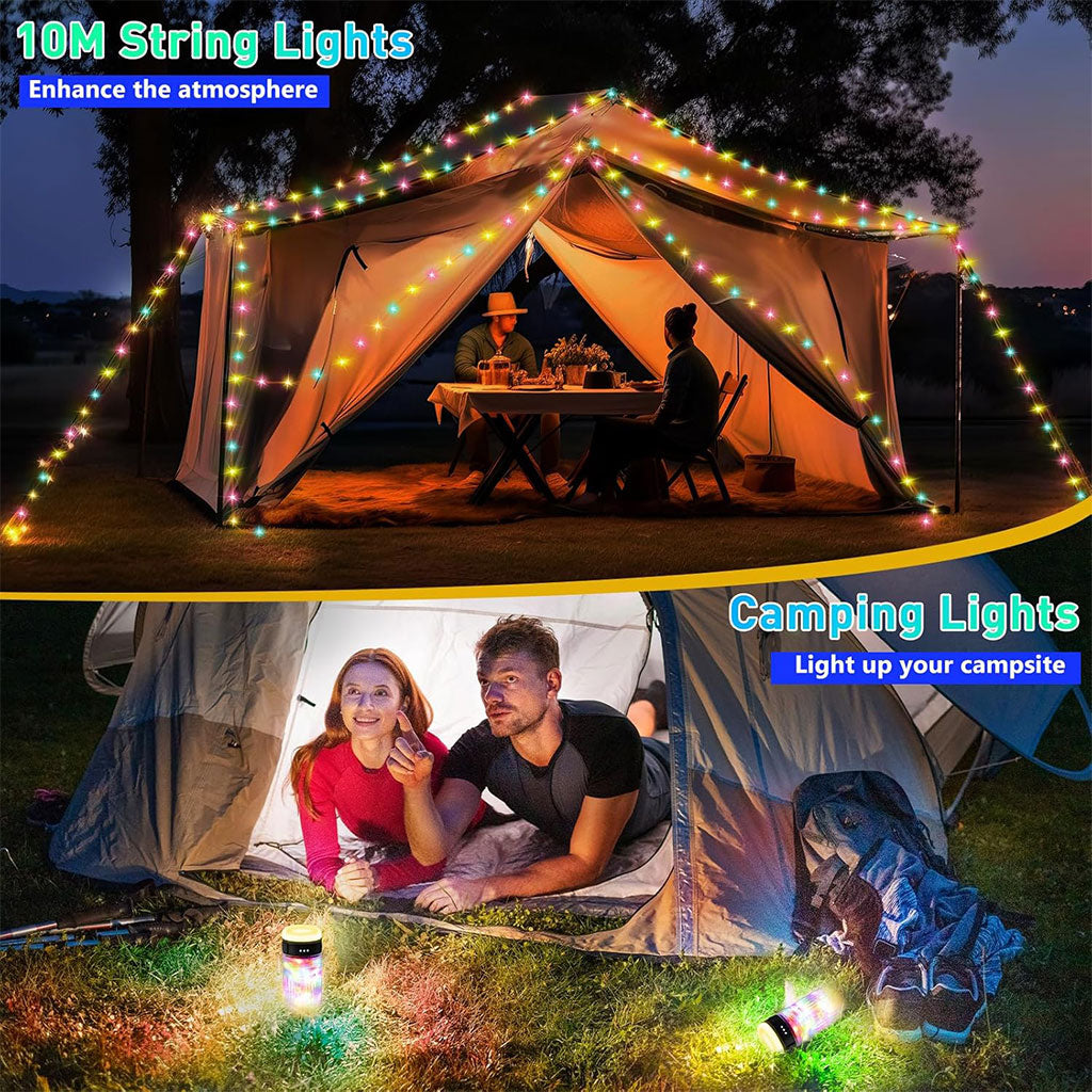 Lampe de Camping Enroulable avec Guirlande Lumineuse 10m – مصباح تخييم محمول وقابل للشحن تنزوت
