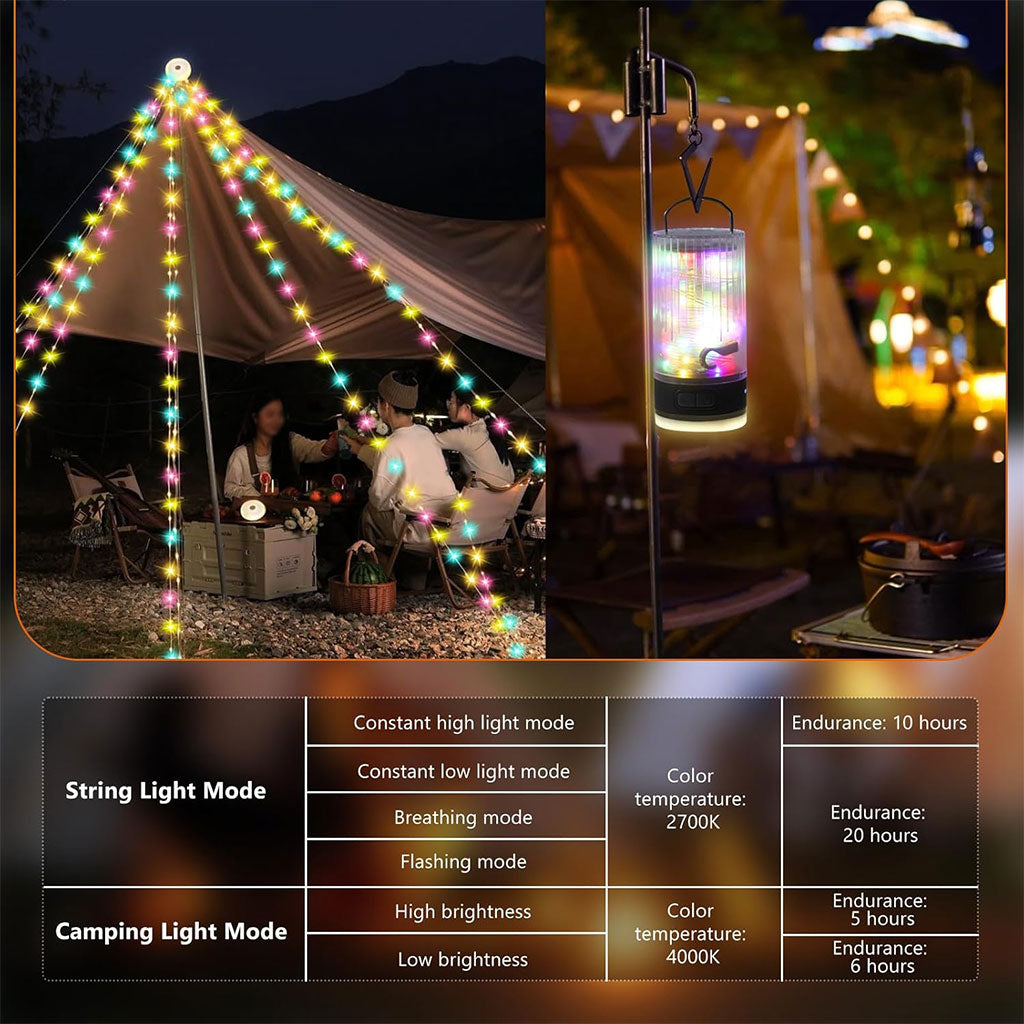 Lampe de Camping Enroulable avec Guirlande Lumineuse 10m – مصباح تخييم محمول وقابل للشحن تنزوت