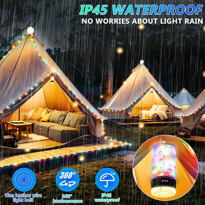 Lampe de Camping Enroulable avec Guirlande Lumineuse 10m – مصباح تخييم محمول وقابل للشحن تنزوت