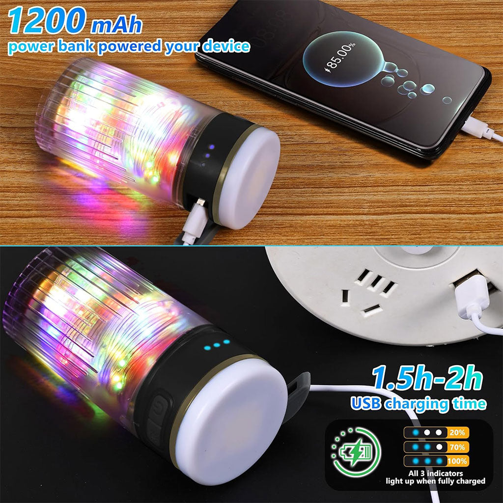 Lampe de Camping Enroulable avec Guirlande Lumineuse 10m – مصباح تخييم محمول وقابل للشحن تنزوت