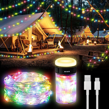 Lampe de Camping Enroulable avec Guirlande Lumineuse 10m – مصباح تخييم محمول وقابل للشحن تنزوت