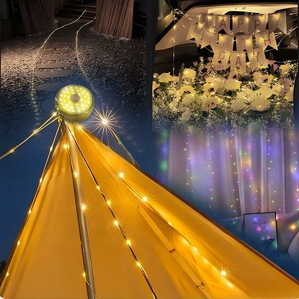 Lumière de camping LED multifonctionnelle, chargeur USB, chaîne d'atmosphère colorée تنزوت