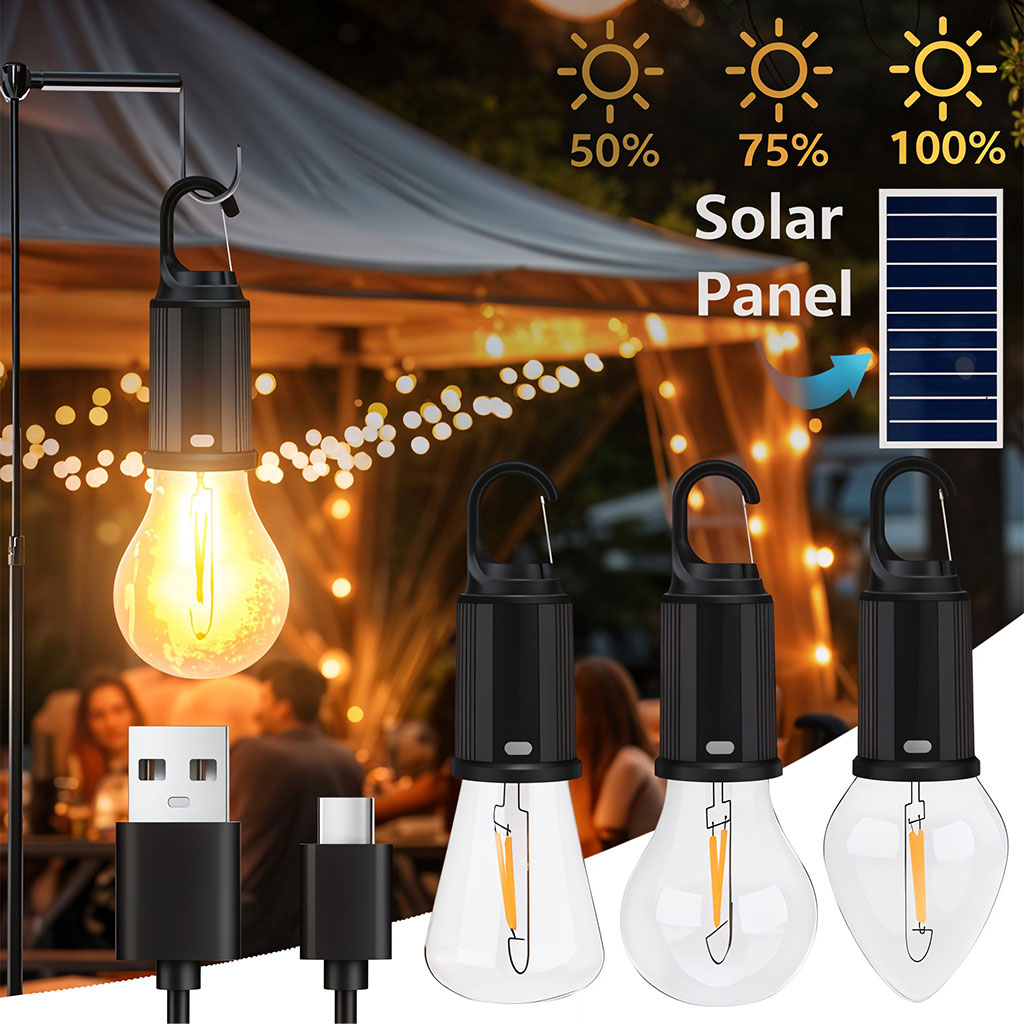 Lampe de Camping Solaire étanche et Rechargeable 3 modes d’éclairage T01-B – مصباح محمول بالطاقة الشمسية تنزوت
