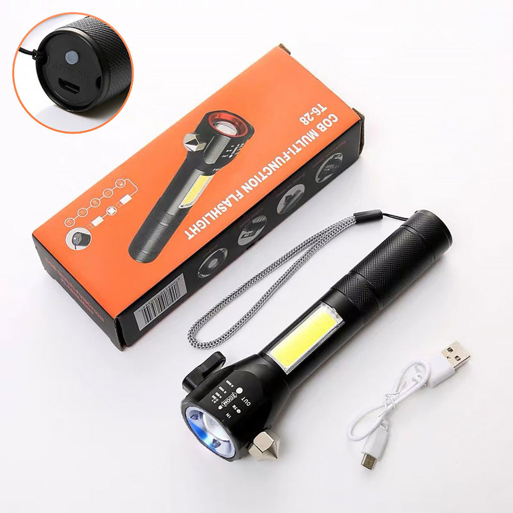 Lampe de poche rechargeable à LED avec brise vitre intégré - 300 Lumens - تنزوت