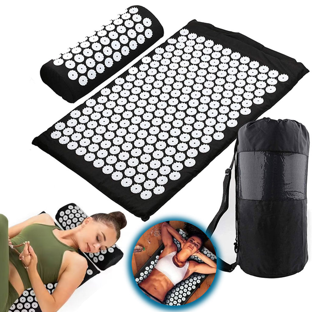 Coussin et Tapis Massage en Polymère d’acupression avec Sac de Rangement – بساط تدليك مع وسادة وحقيبة متنقلة تنزوت