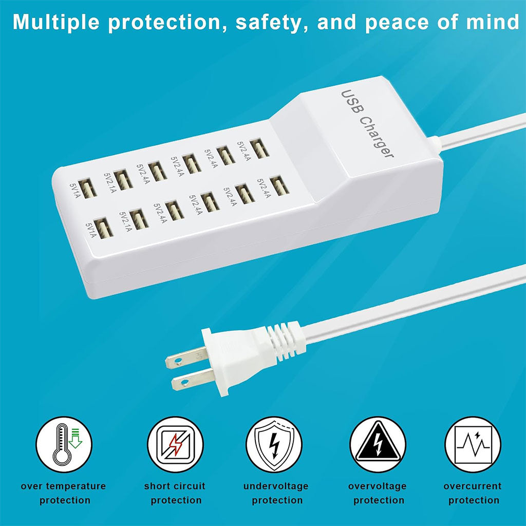 Station de charge USB avec multiprise 12 ports charge rapide – مقبس طاقة متعدد المنافذ - تنزوت
