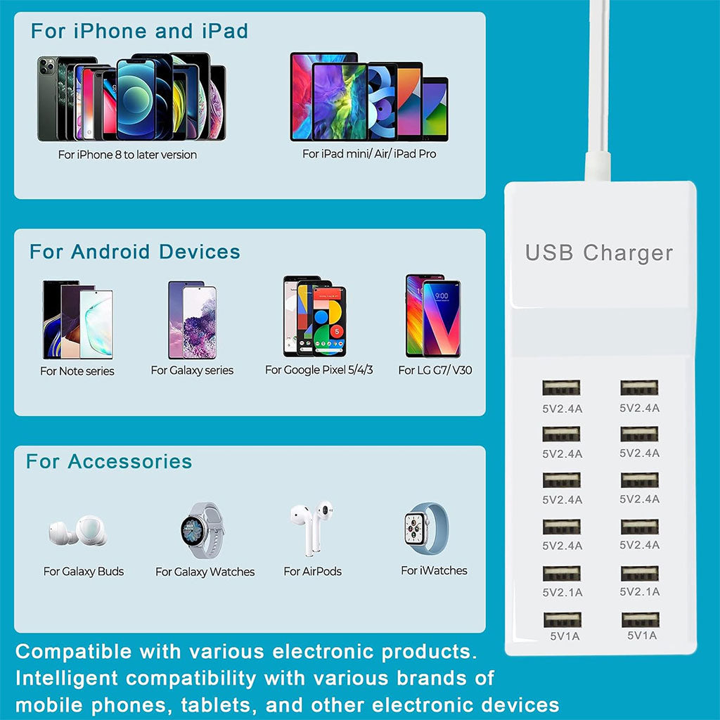 Station de charge USB avec multiprise 12 ports charge rapide – مقبس طاقة متعدد المنافذ - تنزوت