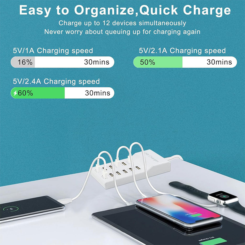 Station de charge USB avec multiprise 12 ports charge rapide – مقبس طاقة متعدد المنافذ - تنزوت
