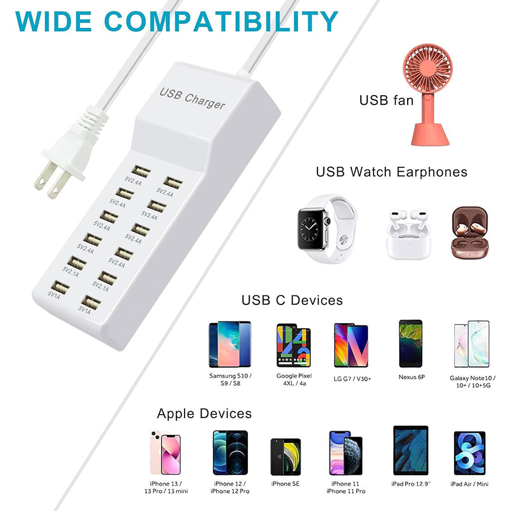 Station de charge USB avec multiprise 12 ports charge rapide – مقبس طاقة متعدد المنافذ - تنزوت