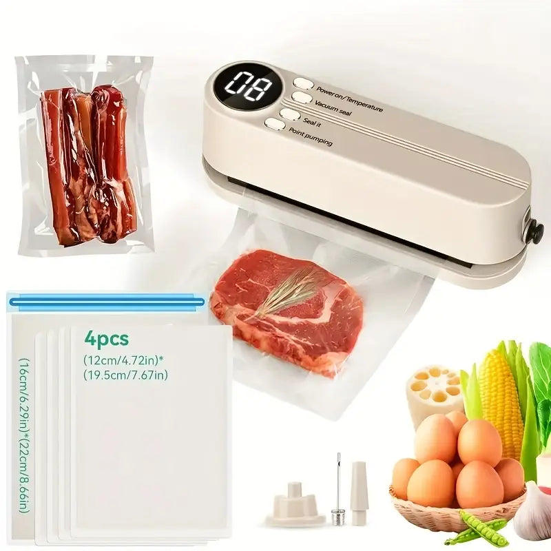 Mini scelleuse sous vide et Extracteur d’air portable 60 kPa avec 3 niveaux de température – جهاز تفريغ الهواء وغلق الأكياس - تنزوت