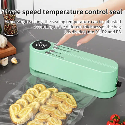 Mini scelleuse sous vide et Extracteur d’air portable 60 kPa avec 3 niveaux de température – جهاز تفريغ الهواء وغلق الأكياس - تنزوت