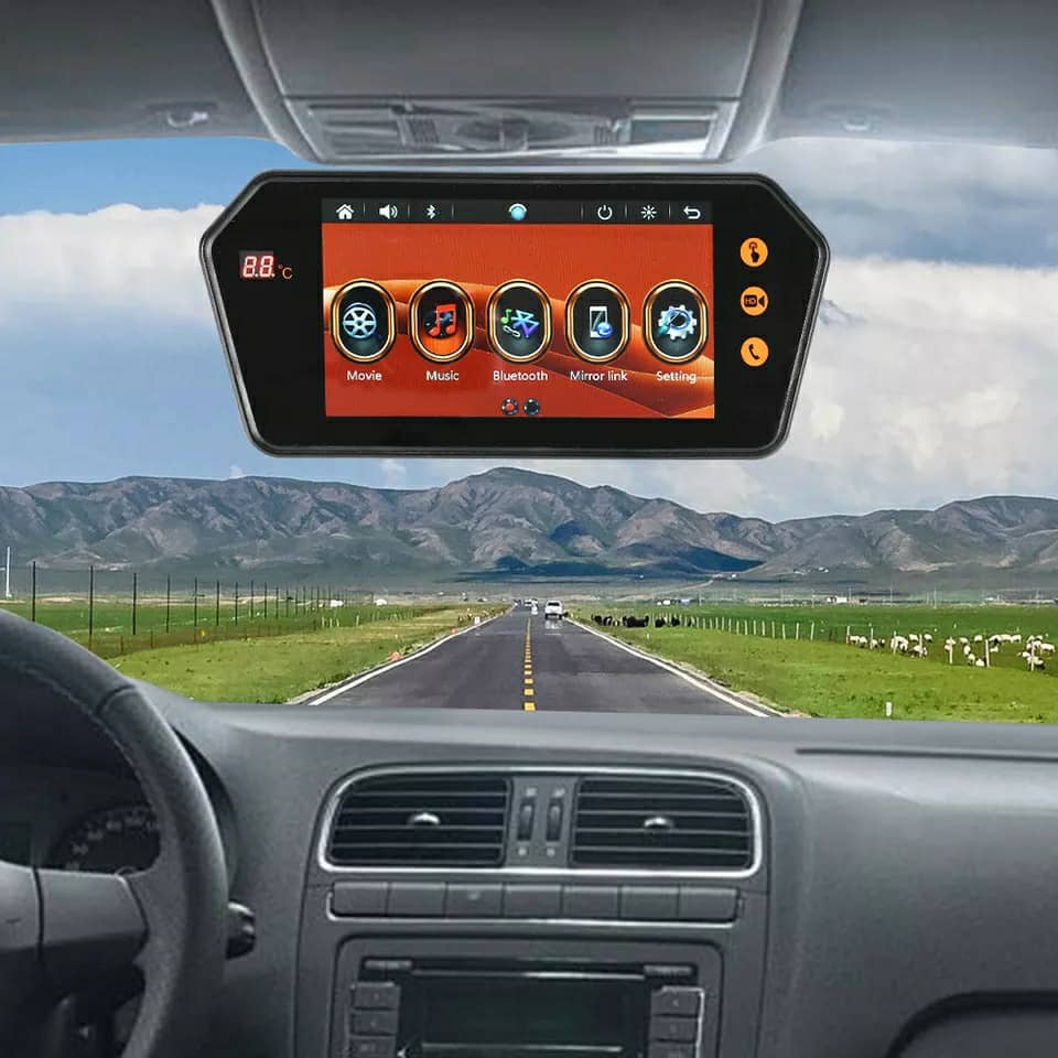 Rétroviseur de voiture écran LCD 7 pouces bluetooth, température - تنزوت