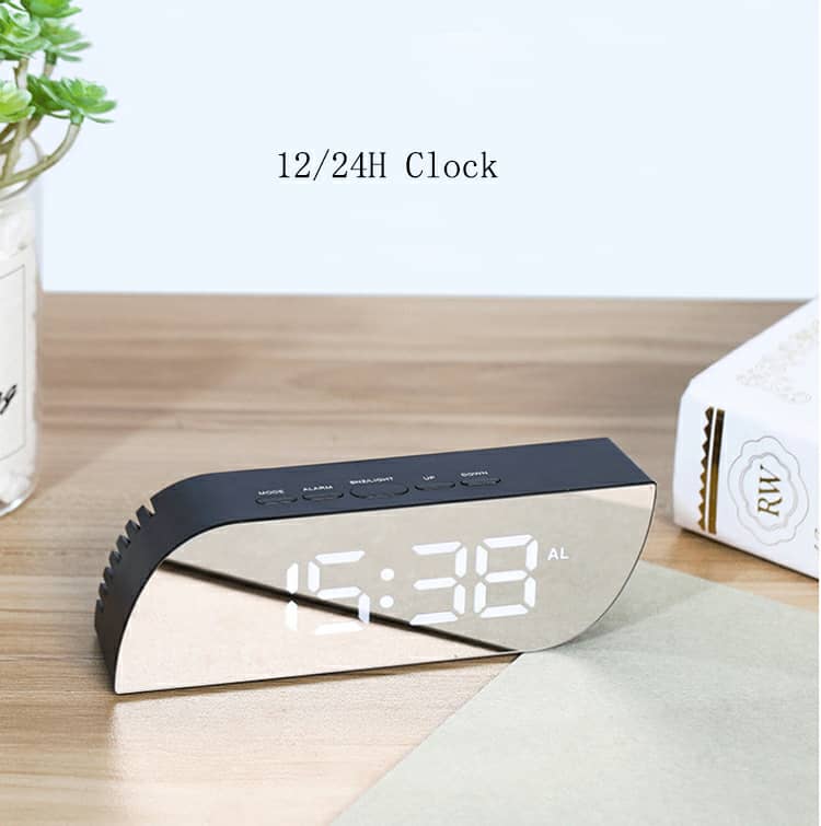 Réveil numérique intelligent horloge à affichage numérique miroir avec lumière LED - تنزوت