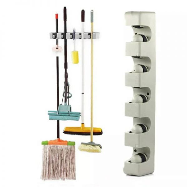Porte-balai mural à 5 positions et 6 crochets, cintre de rangement pour étagère de cuisine تنزوت
