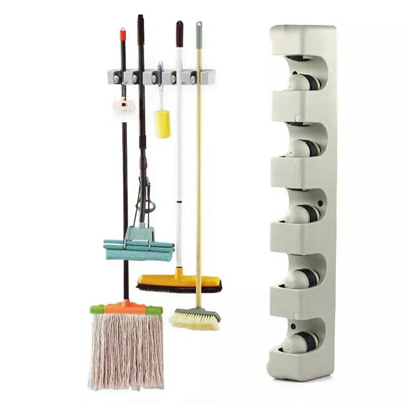 Porte-balai mural à 5 positions et 6 crochets, cintre de rangement pour étagère de cuisine تنزوت