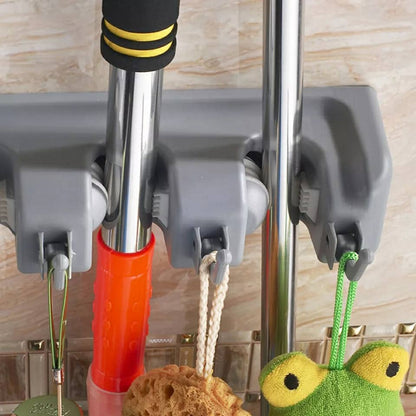 Porte-balai mural à 5 positions et 6 crochets, cintre de rangement pour étagère de cuisine تنزوت