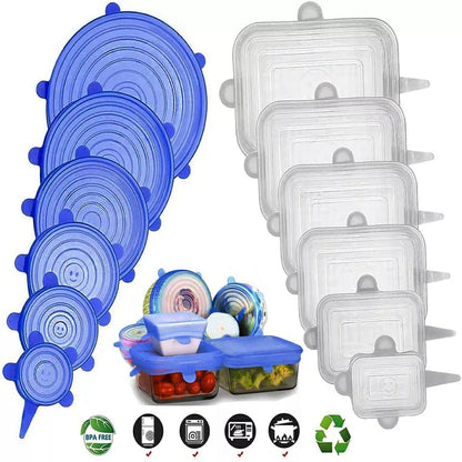 6 couvercles en silicone, extensibles, réutilisables, hermétiques, pour conservation des aliments, pour micro-ondes, pour la cuisine تنزوت