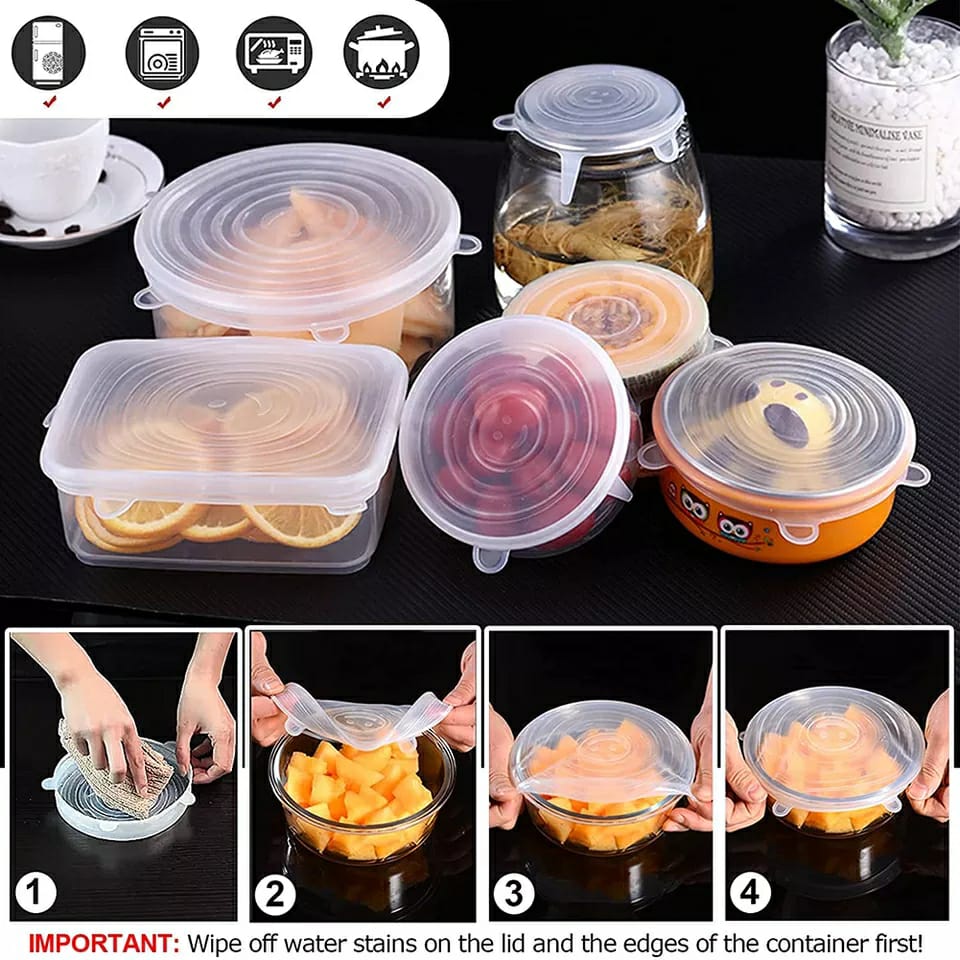 6 couvercles en silicone, extensibles, réutilisables, hermétiques, pour conservation des aliments, pour micro-ondes, pour la cuisine تنزوت
