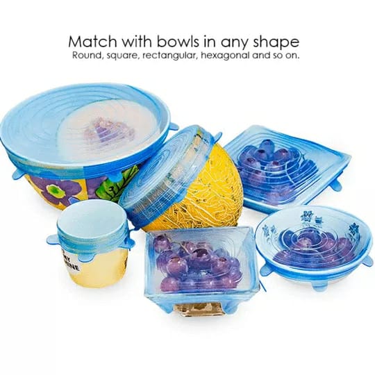 6 couvercles en silicone, extensibles, réutilisables, hermétiques, pour conservation des aliments, pour micro-ondes, pour la cuisine تنزوت