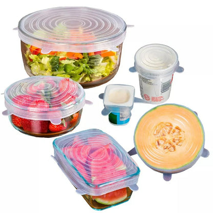6 couvercles en silicone, extensibles, réutilisables, hermétiques, pour conservation des aliments, pour micro-ondes, pour la cuisine تنزوت
