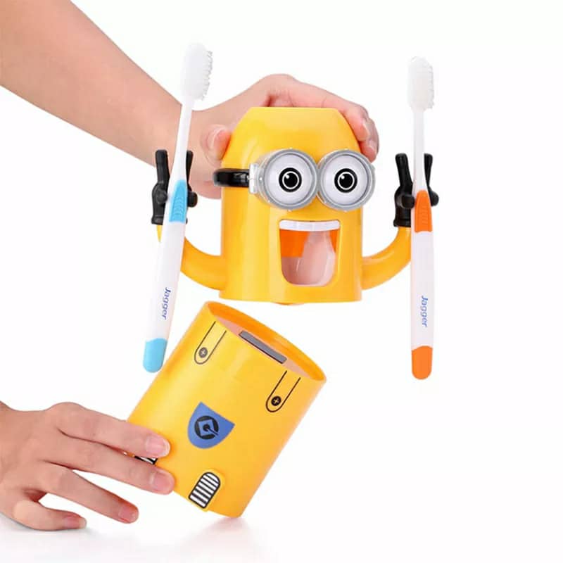 Minions Distributeur et porte brosse a dent 2 in1 presse-dentifrice automatique pour enfants تنزوت