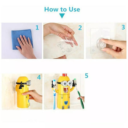 Minions Distributeur et porte brosse a dent 2 in1 presse-dentifrice automatique pour enfants تنزوت