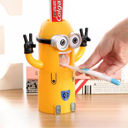 Minions Distributeur et porte brosse a dent 2 in1 presse-dentifrice automatique pour enfants تنزوت