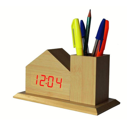 Digital Wooden Clock Sound Control VST-879 - تنزوت