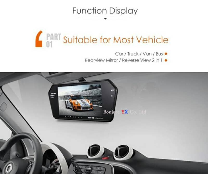 Rétroviseur écran LCD TFT 7 pouces MP5 bluetooth 1024P - تنزوت