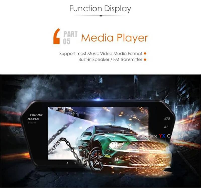 Rétroviseur écran LCD TFT 7 pouces MP5 bluetooth 1024P - تنزوت