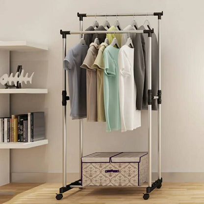 Penderie 2 Barre et porte-chaussures 2 en 1 en acier inoxydable تنزوت