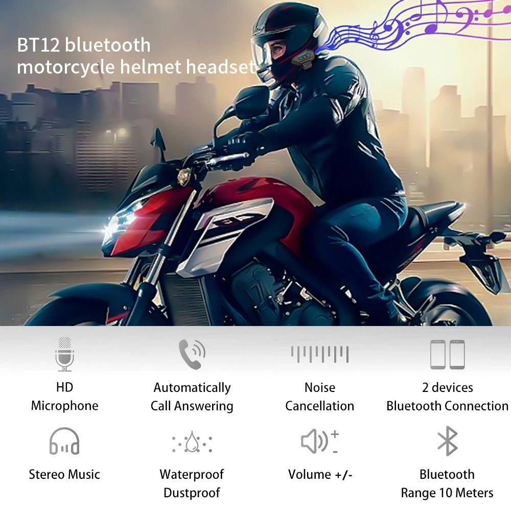 Écouteurs de moto sans fil Bluetooth 5.0 étanche FM GPS deux côtés BT12 - تنزوت