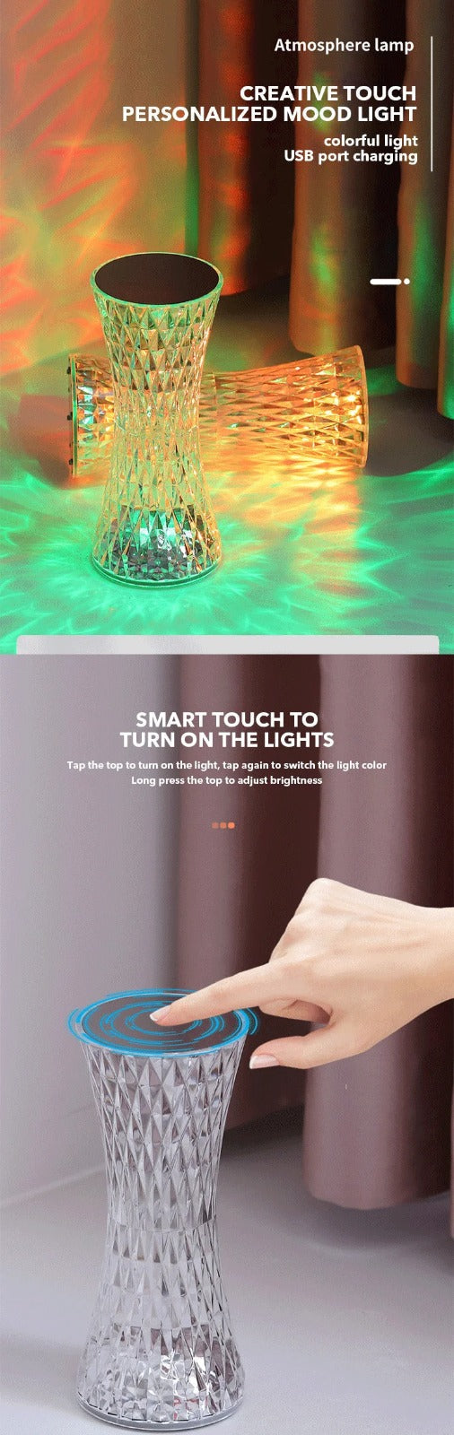 lampe de table en cristal sans fil Tactile Rgb pour chambre تنزوت