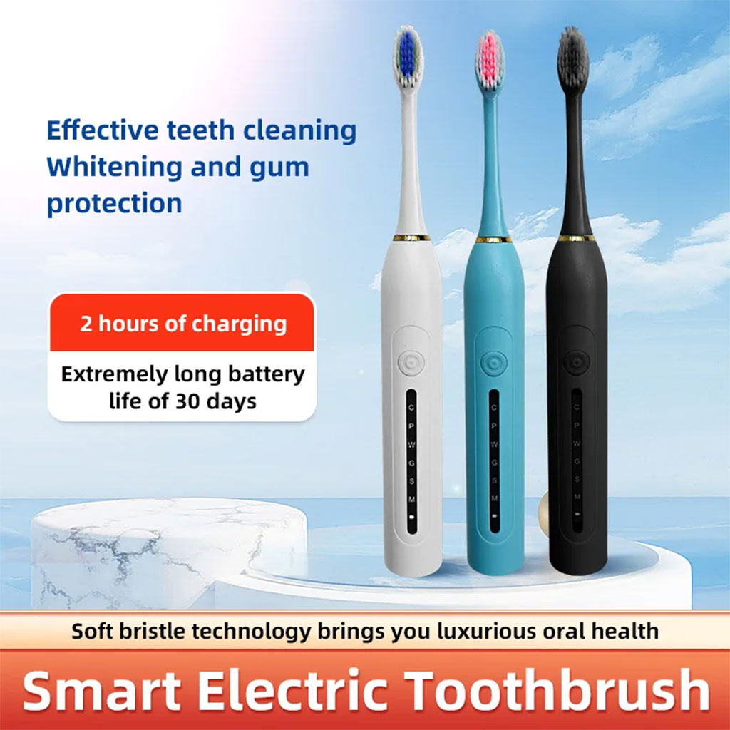 Brosse à Dents Électrique 4 Têtes Incluses Rechargeable et Étanche IPX7 – فرشاة أسنان كهربائية بأربعة رؤوس تنزوت