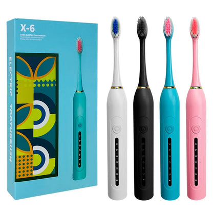 Brosse à Dents Électrique 4 Têtes Incluses Rechargeable et Étanche IPX7 – فرشاة أسنان كهربائية بأربعة رؤوس تنزوت
