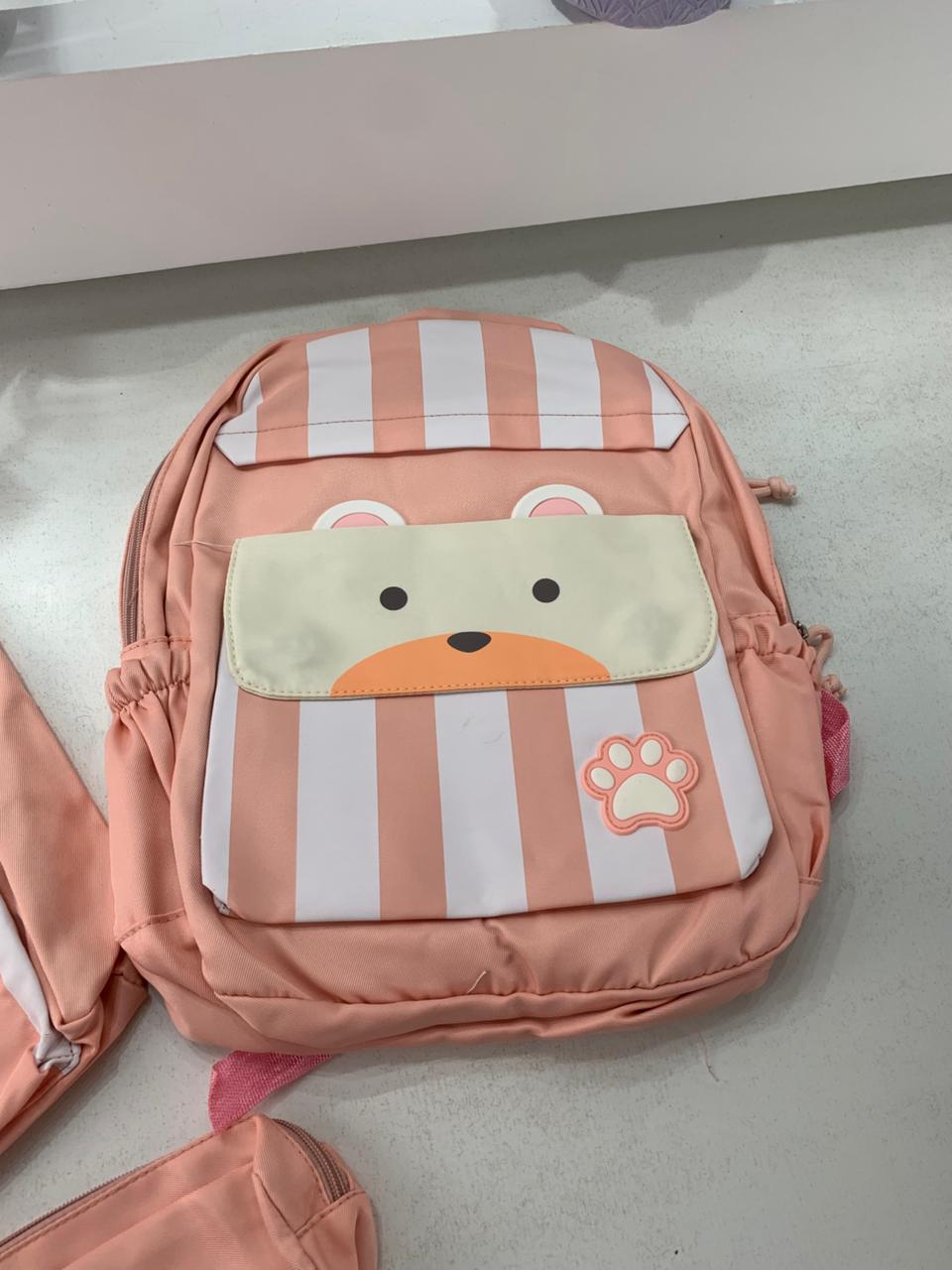 Ensemble de sacs d’école Kawai pour adolescents 3Pcs Ours Rose – محفظة 3 قطع كاواي وردي تنزوت