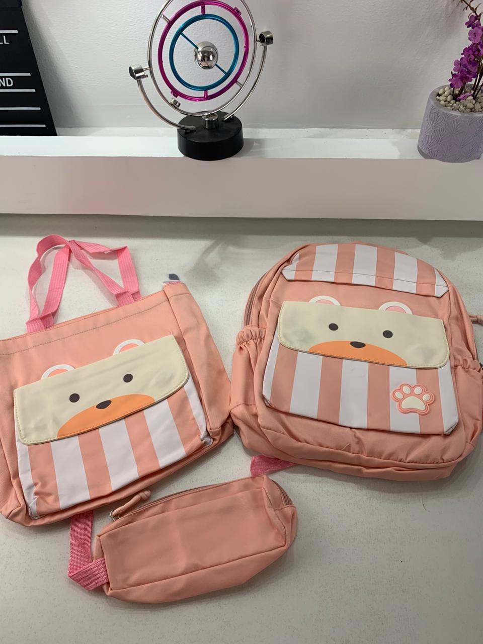 Ensemble de sacs d’école Kawai pour adolescents 3Pcs Ours Rose – محفظة 3 قطع كاواي وردي تنزوت