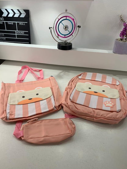 Ensemble de sacs d’école Kawai pour adolescents 3Pcs Ours Rose – محفظة 3 قطع كاواي وردي تنزوت