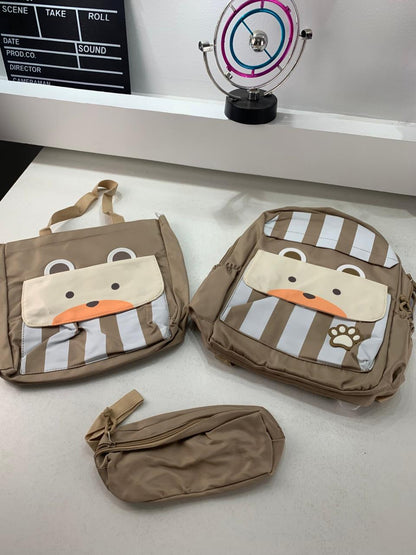 Ensemble de sacs d’école Kawai pour adolescents 3Pcs Ours Beige – محفظة 3 قطع كاواي بيج تنزوت