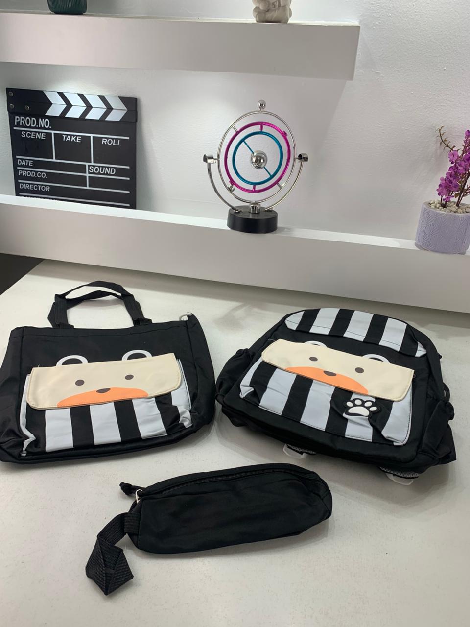 Ensemble de sacs d’école Kawai pour adolescents 3Pcs Ours Noir – محفظة 3 قطع كاواي أسود تنزوت