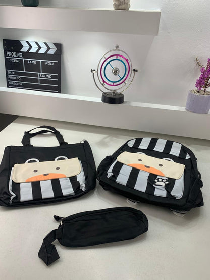 Ensemble de sacs d’école Kawai pour adolescents 3Pcs Ours Noir – محفظة 3 قطع كاواي أسود تنزوت