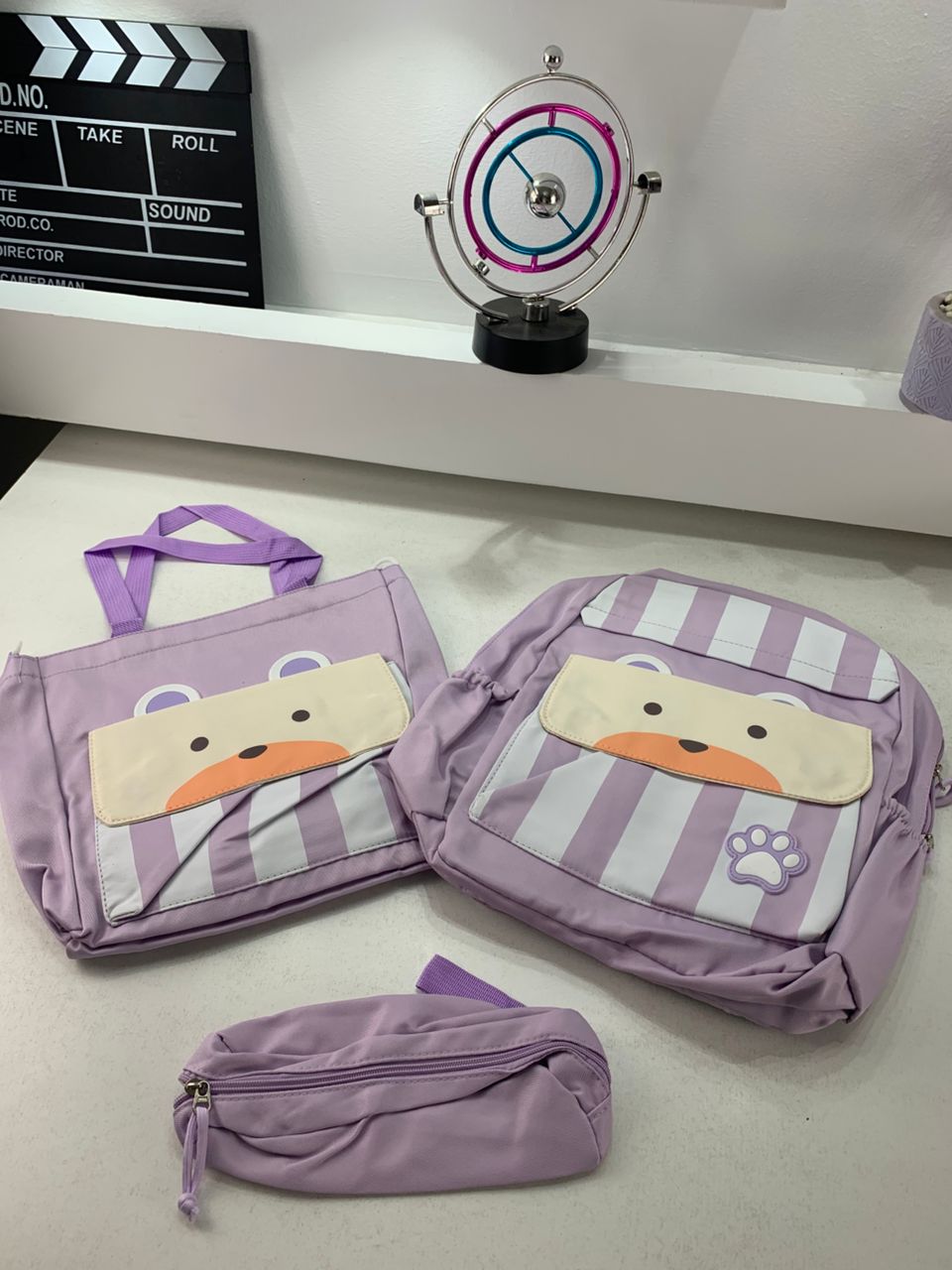 Ensemble de sacs d’école Kawai pour adolescents 3Pcs Ours Mauve – محفظة 3 قطع كاواي بنفسجي تنزوت