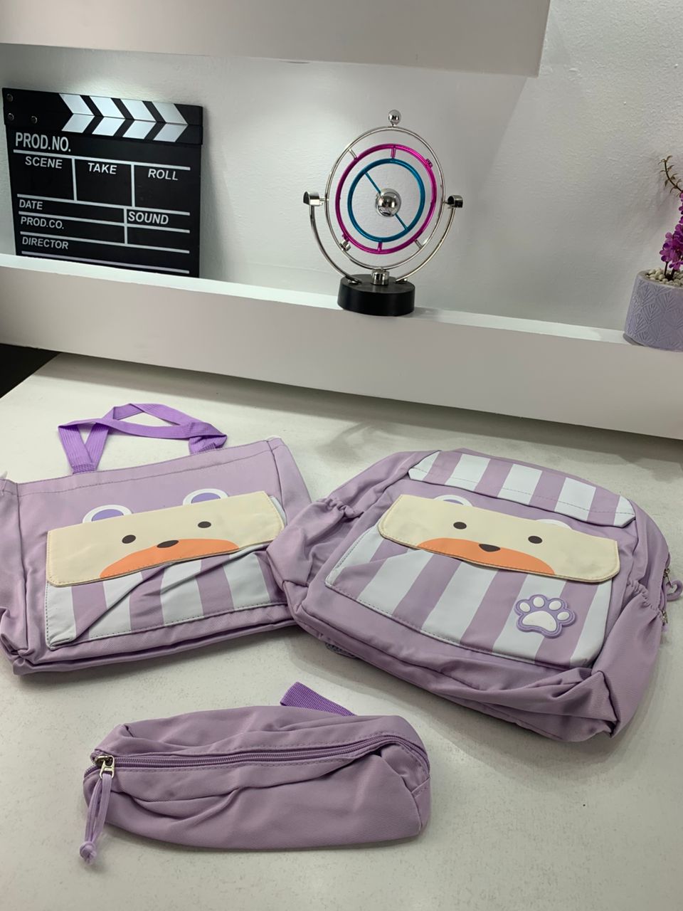 Ensemble de sacs d’école Kawai pour adolescents 3Pcs Ours Mauve – محفظة 3 قطع كاواي بنفسجي تنزوت