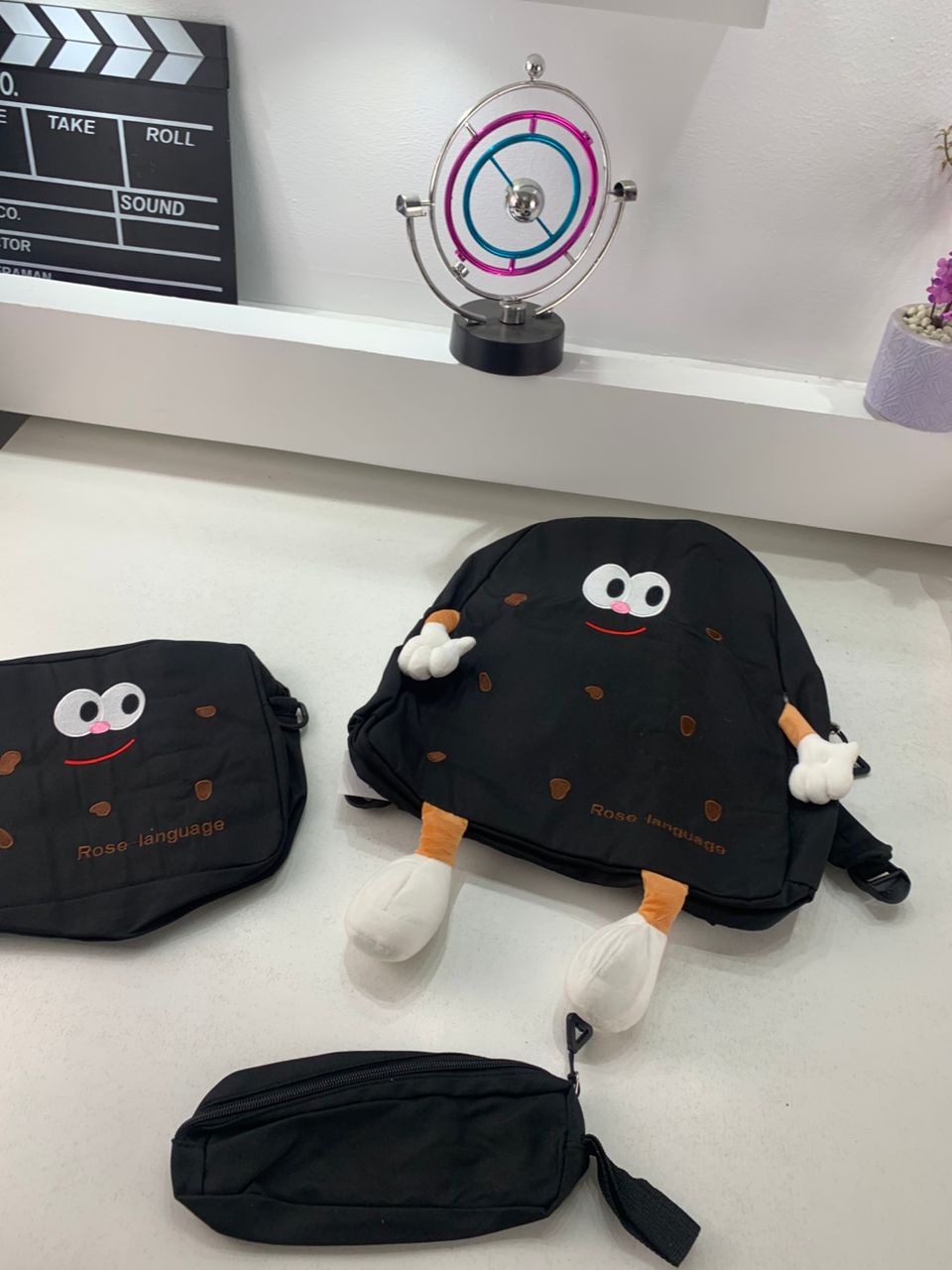 Ensemble de sacs d’école Kawai pour adolescents 3Pcs Language Noir – محفظة 3 قطع كاواي أسود تنزوت