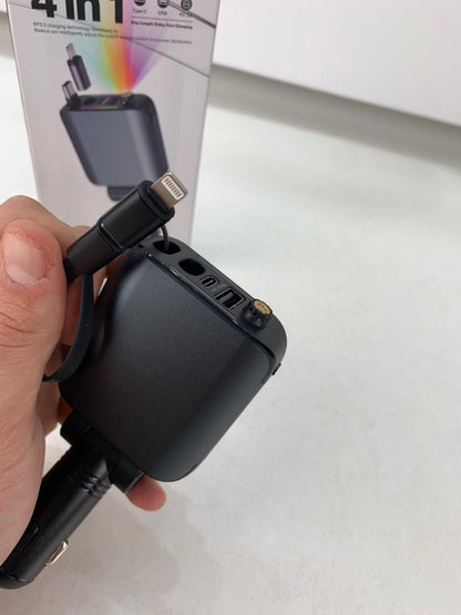 Chargeur Voiture 4en1 Rétractable 120W avec toit Starlight pour téléphones iOS et Android- شاحن سيارة متعدد المنافذ - تنزوت