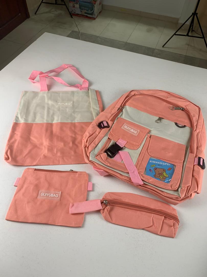 Ensemble de sacs d’école Kawai pour adolescents 4Pcs Guiyu V3 Rose – محفظة 4 قطع كاواي وردي تنزوت