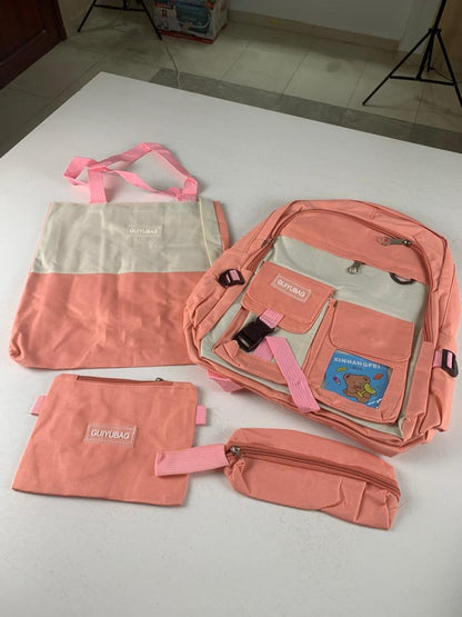 Ensemble de sacs d’école Kawai pour adolescents 4Pcs Guiyu V3 Rose – محفظة 4 قطع كاواي وردي تنزوت