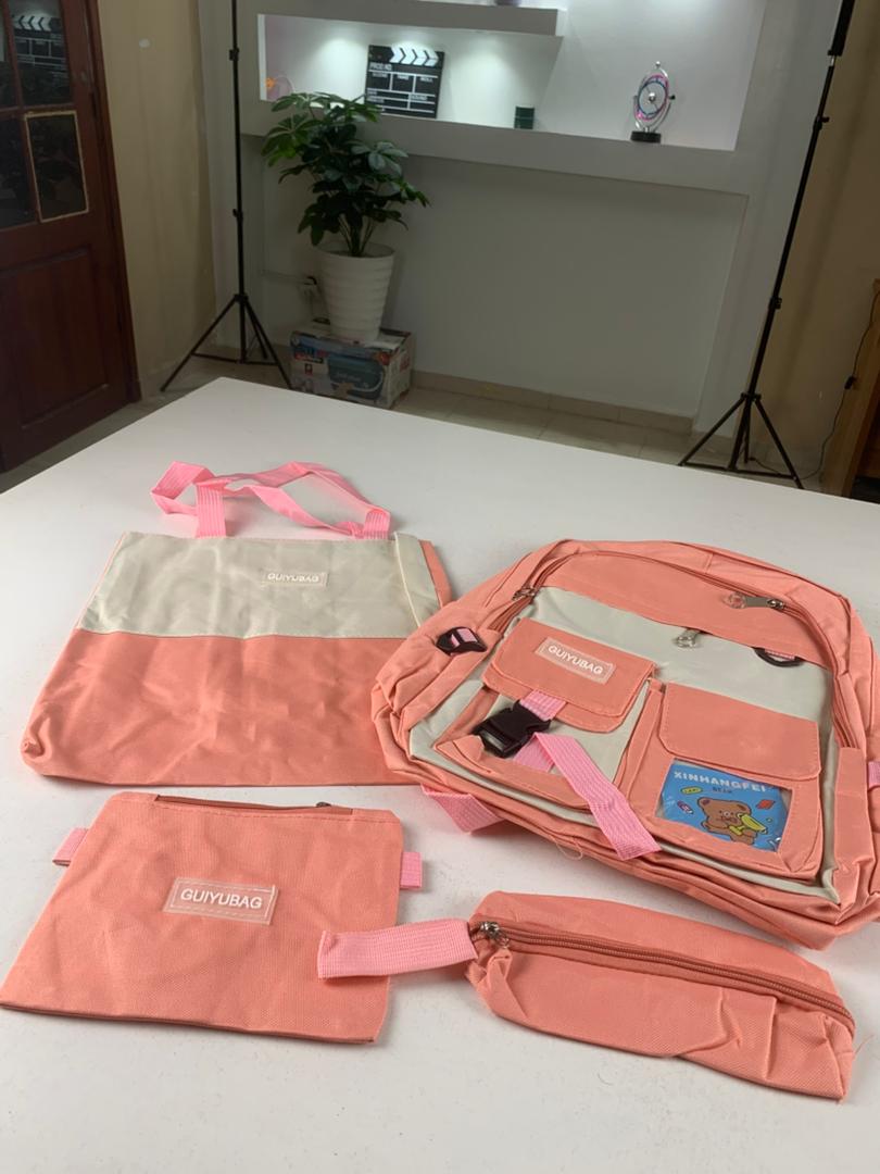 Ensemble de sacs d’école Kawai pour adolescents 4Pcs Guiyu V3 Rose – محفظة 4 قطع كاواي وردي تنزوت